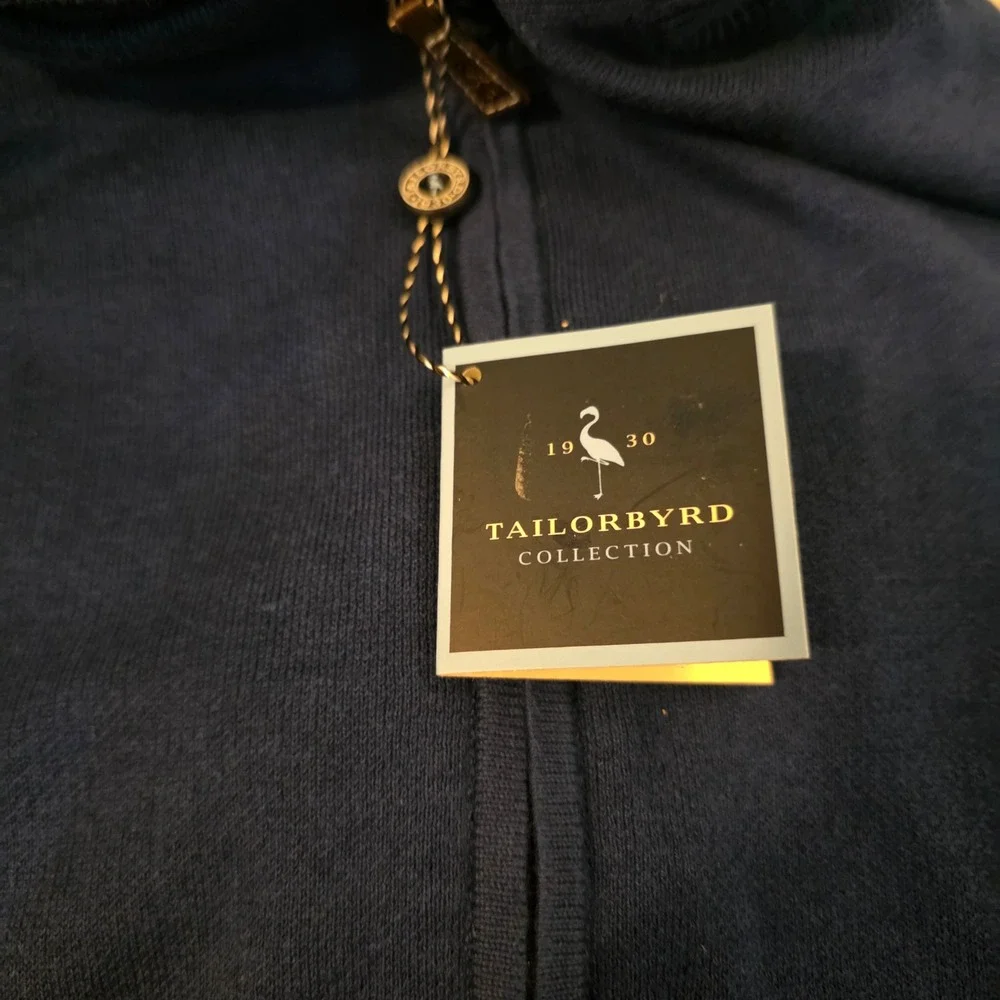 Tailorbyrd Full Zip Sweater Men M Navy Blue Mock Neck Cotton Blend Ribbed Trim